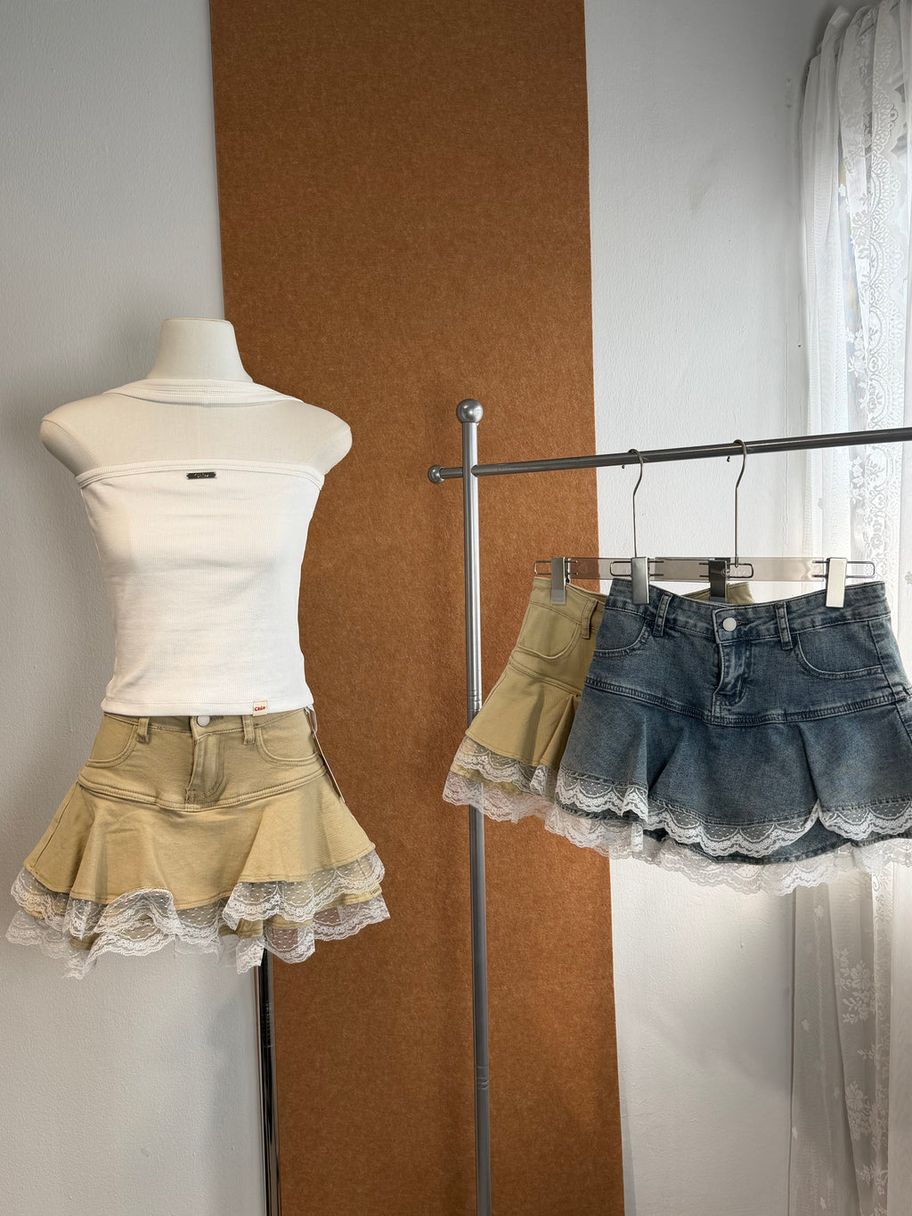 Lace Hem Denim Skort | Heidi