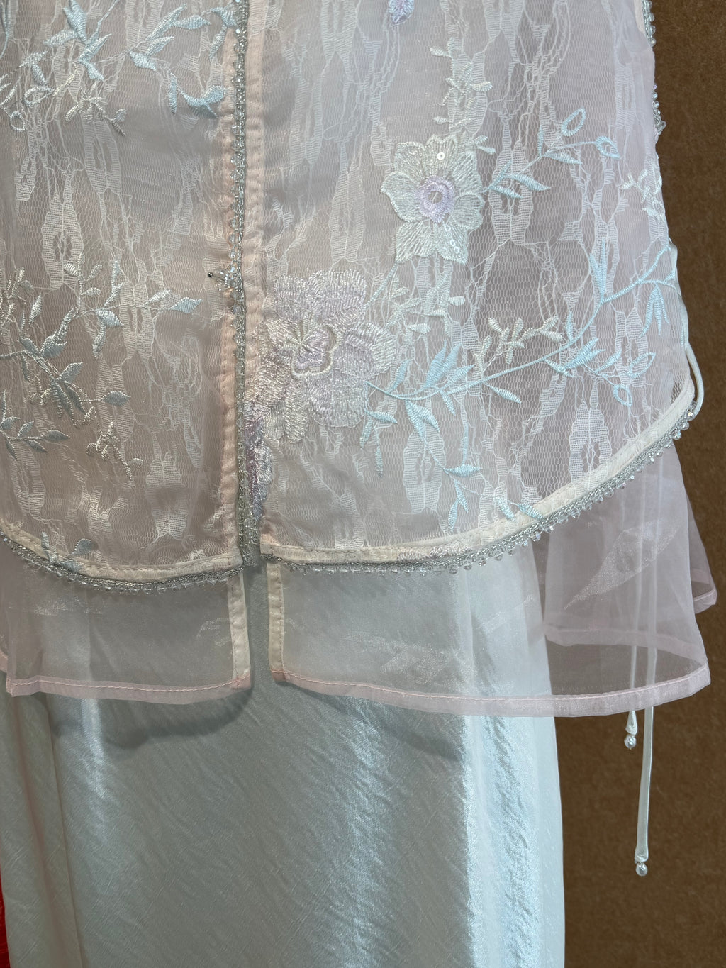 Beaded-Trim Floral Embroidery Sheer Vest | Adam