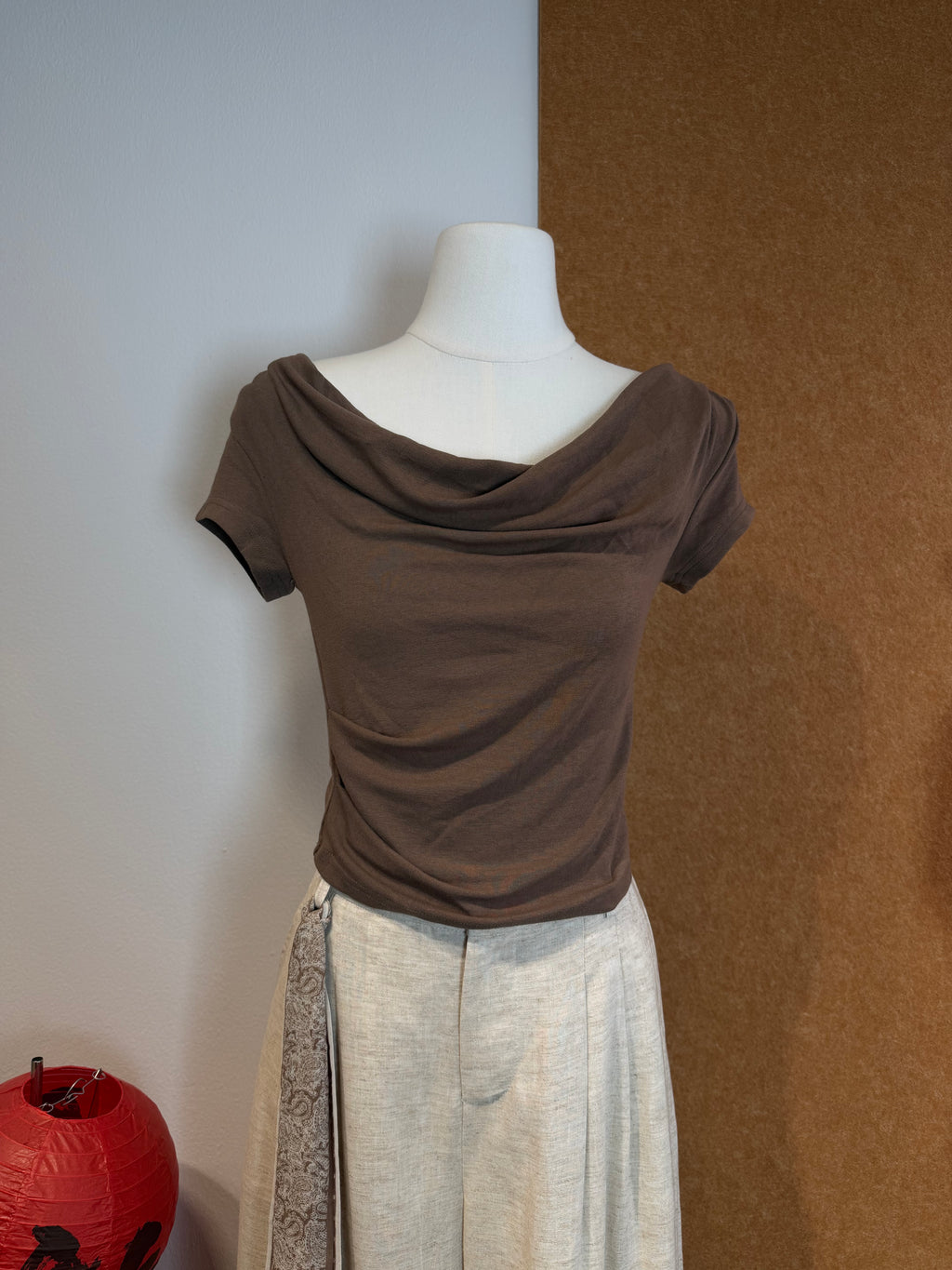Draped Off-Shoulder Short Sleeve Stretch Knit Crop Top | Quay