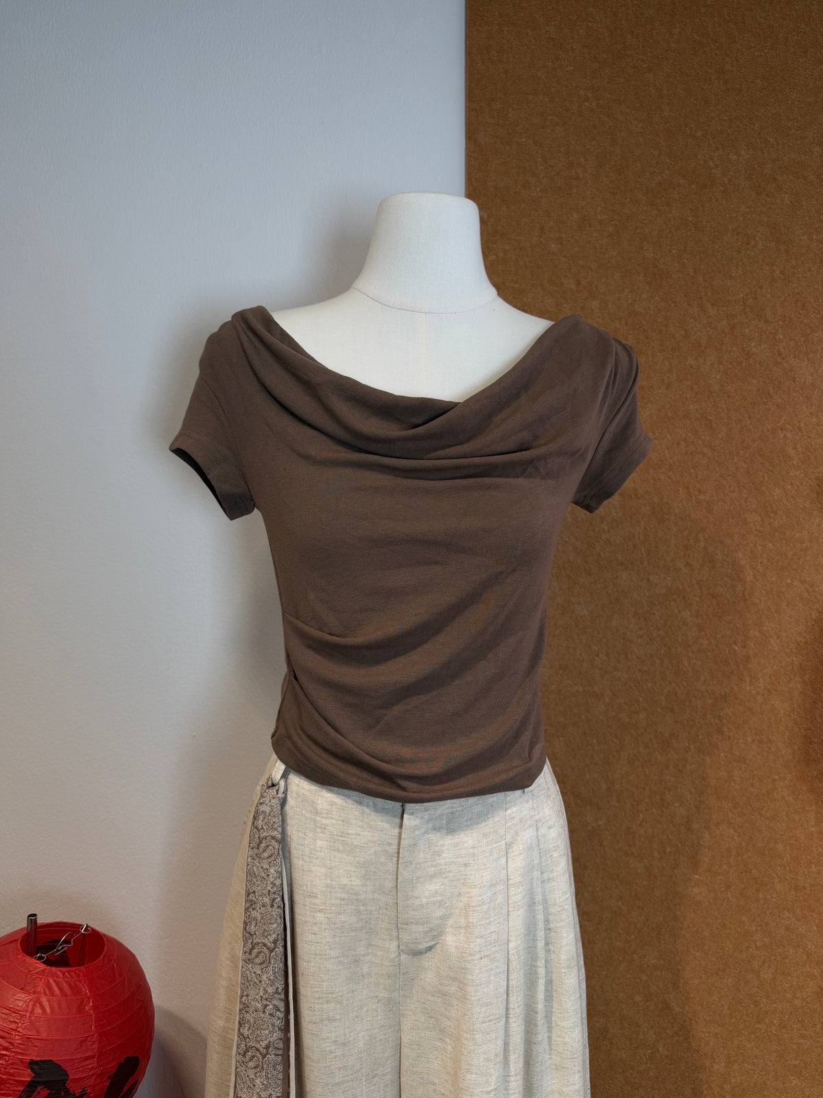 Draped Off-Shoulder Short Sleeve Stretch Knit Crop Top | Quay