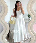 Jacquard Boned Bodice Wide-Strap Pleated Maxi Dress | Kenna