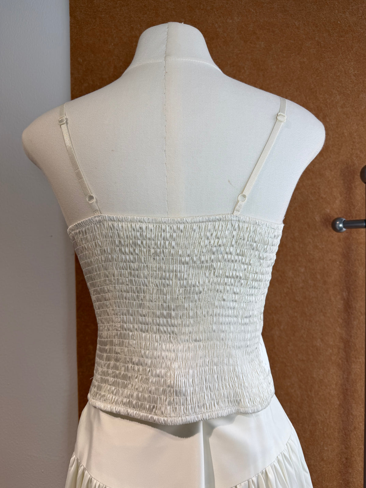Bamboo Jacquard Satin Cami Crop Top with Built-In Cups | Bina