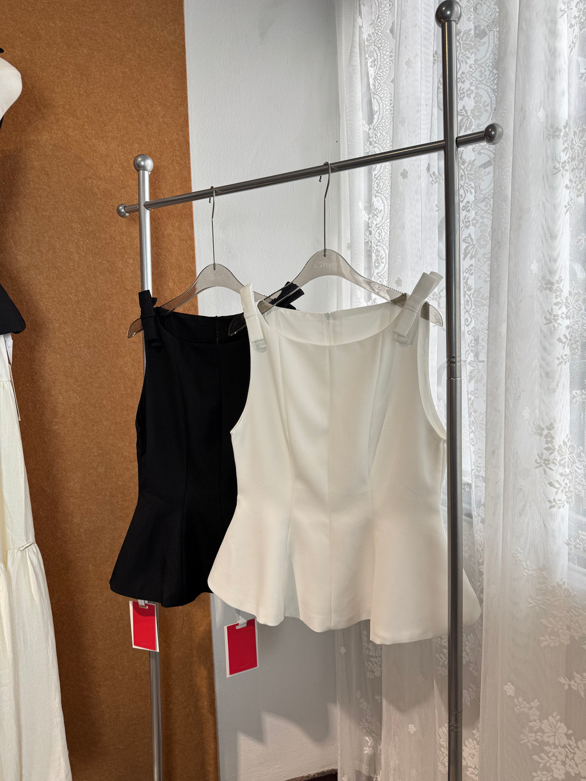Square-Neck Peplum Top with Shoulder Bow | Louise