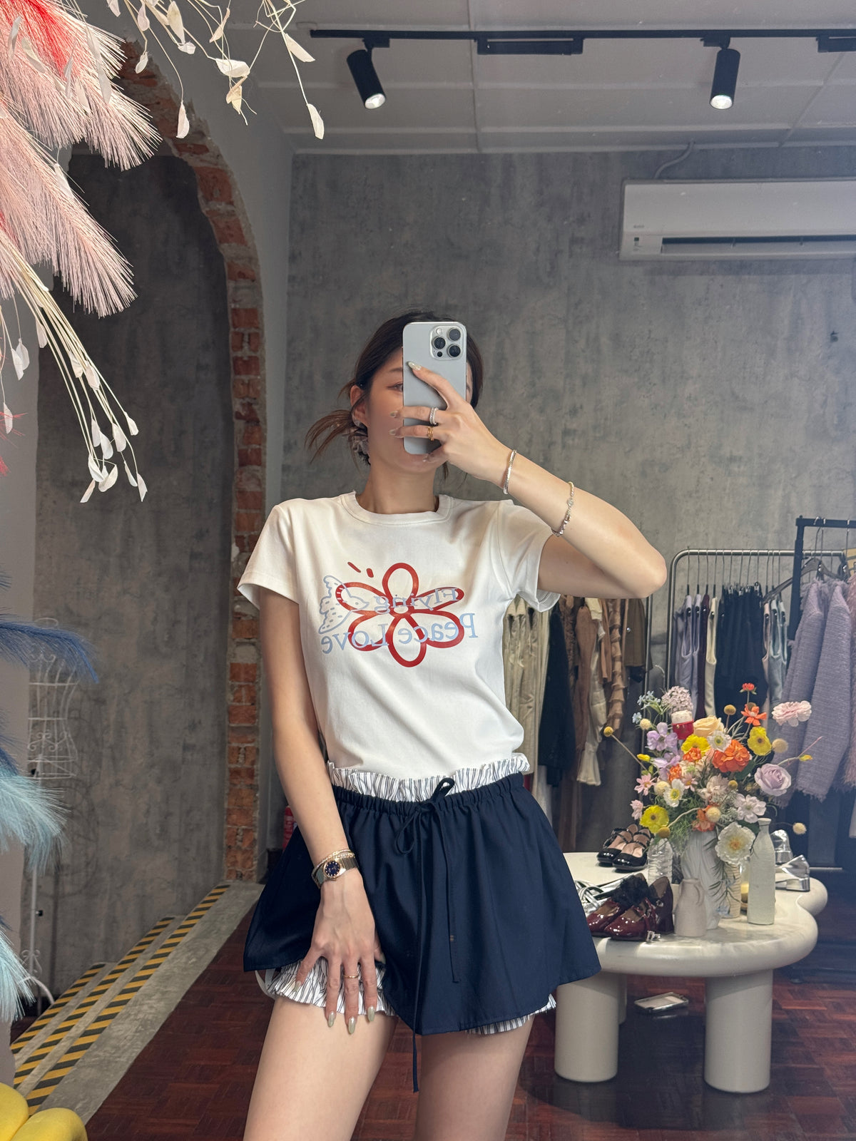 Flower Graphic Fitted Tee | Alan Top