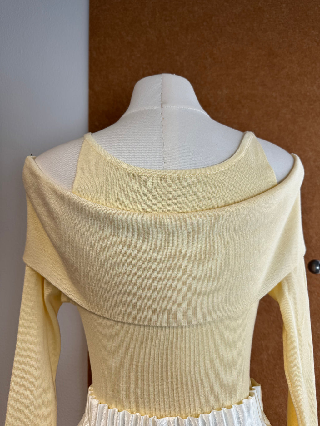Crystal-Embellished Off-Shoulder Draped-Collar Ribbed Knit Top | Nola