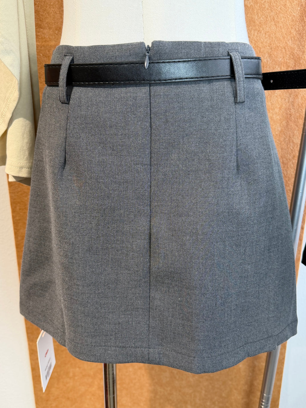 High-Waist Belted A-Line Mini Skirt with Front Slit | Madison