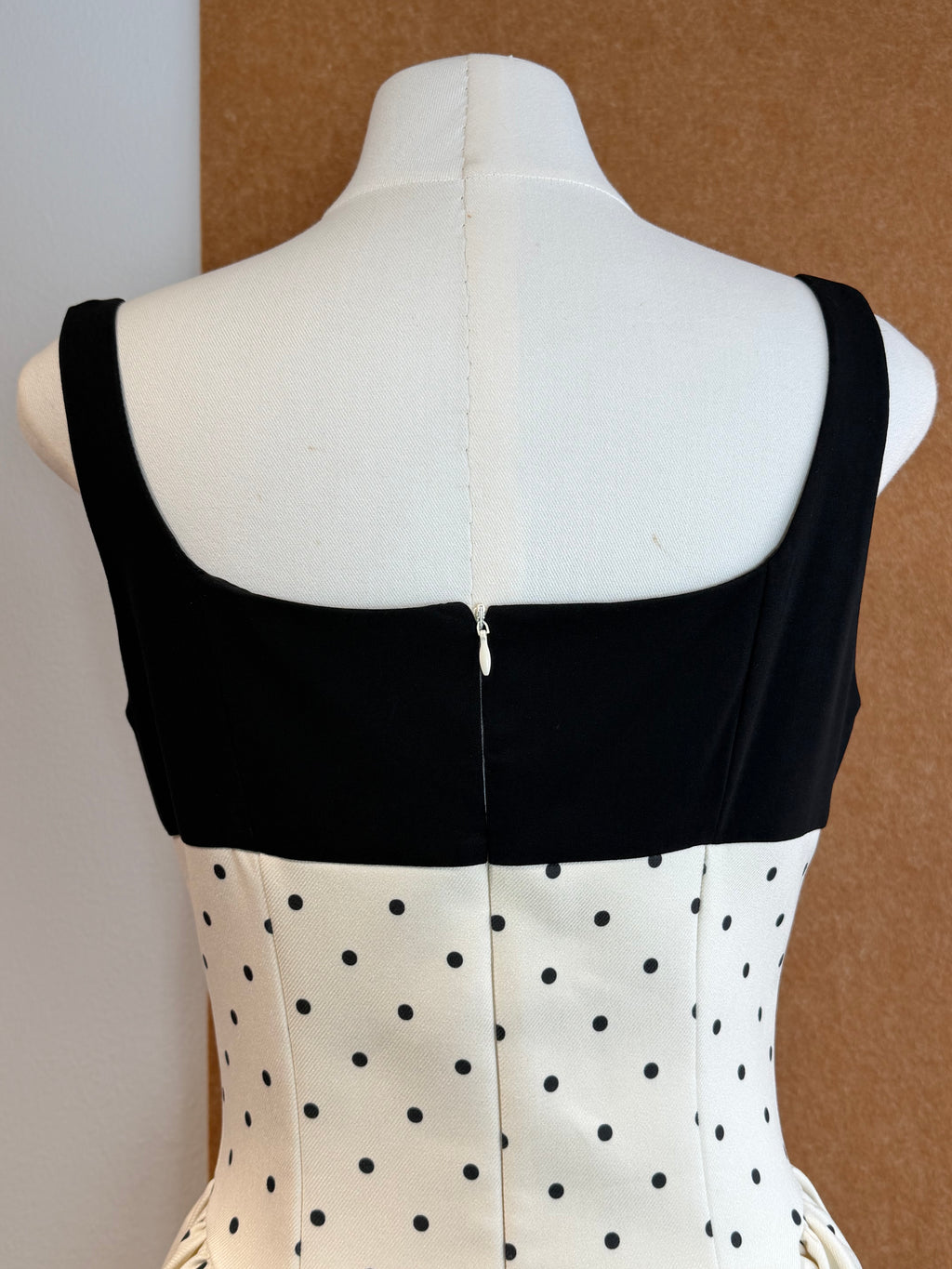 Polka Dot Contrast Bodice Bow-Waist A-Line Mini Dress | Javra