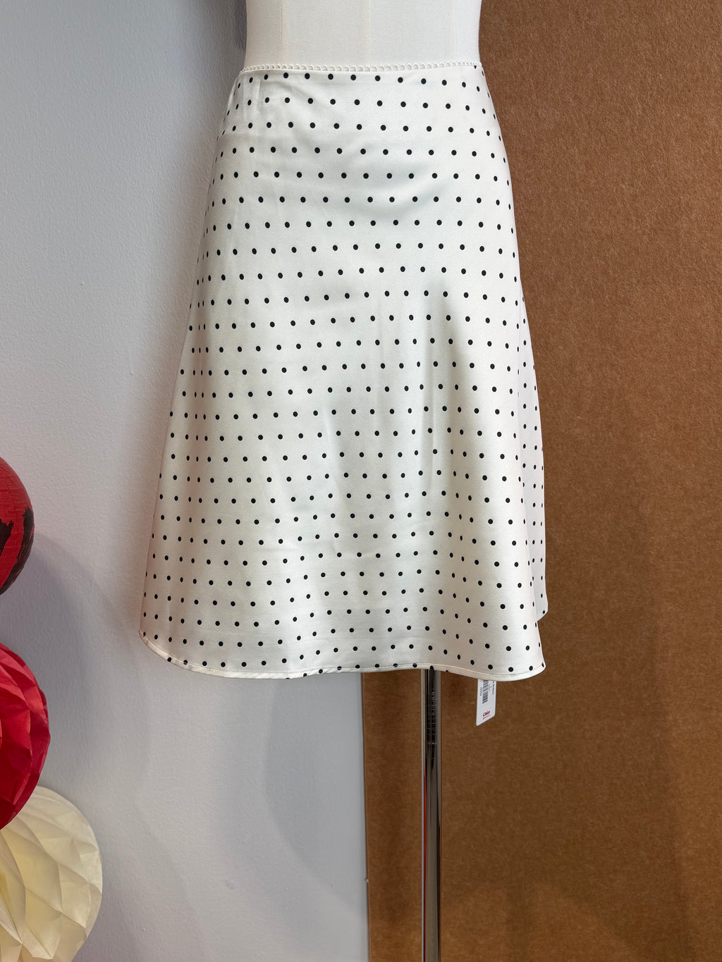 Cream Polka-Dot A-Line Skirt | Usha Bottom