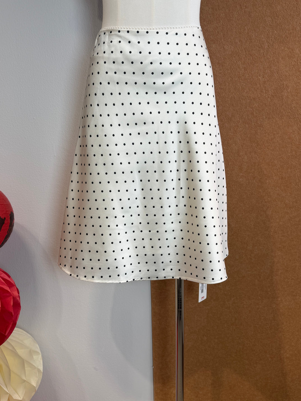 Cream Polka-Dot A-Line Skirt | Usha Bottom