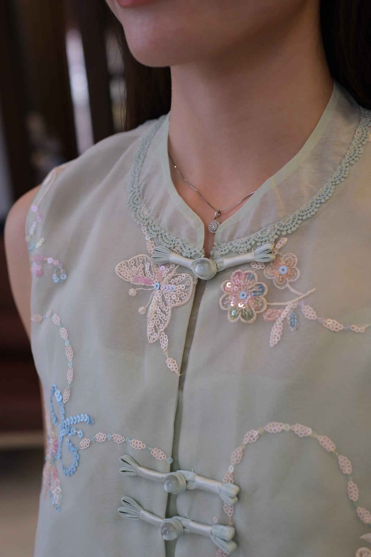 Sequin Butterfly Embroidered Organza Vest | Aitana