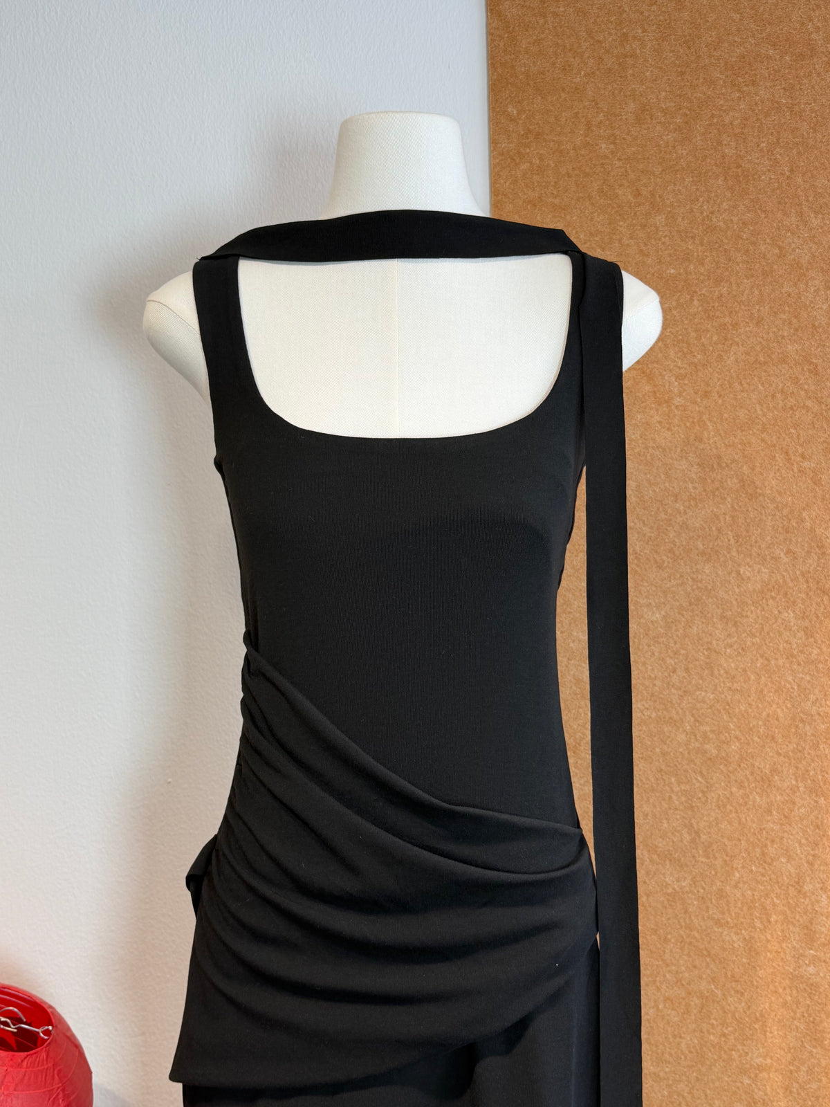 Asymmetric Drape Ruched Waist Stretch Jersey Maxi Dress | Icon