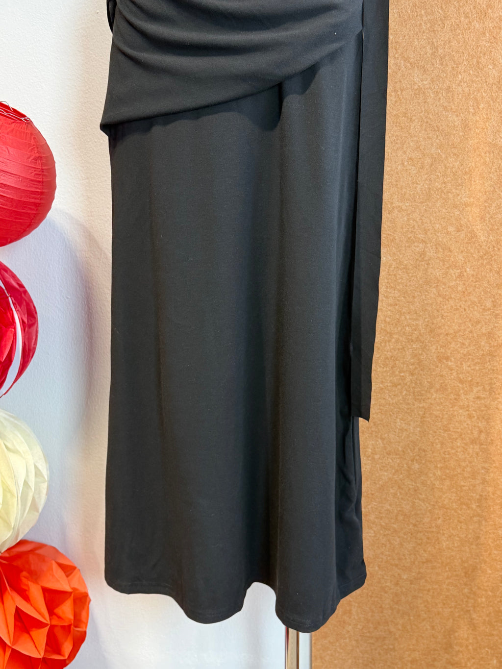 Asymmetric Drape Ruched Waist Stretch Jersey Maxi Dress | Icon