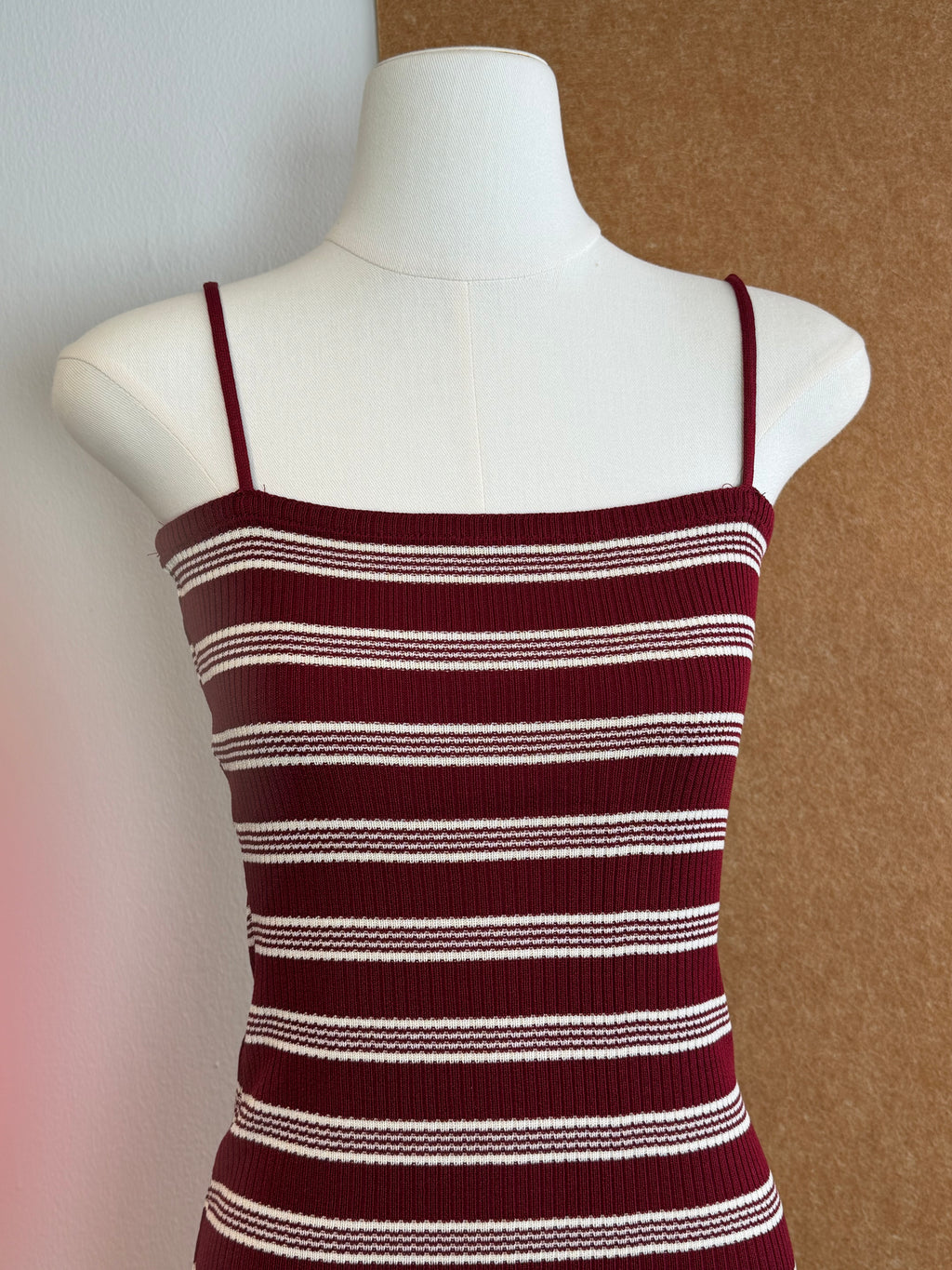 Burgundy Stripe Ribbed Knit Cardigan & Midi Skirt Set | Ulrikaa