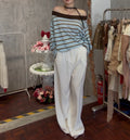 Contrast Band Off-Shoulder Stripe Top | Margot