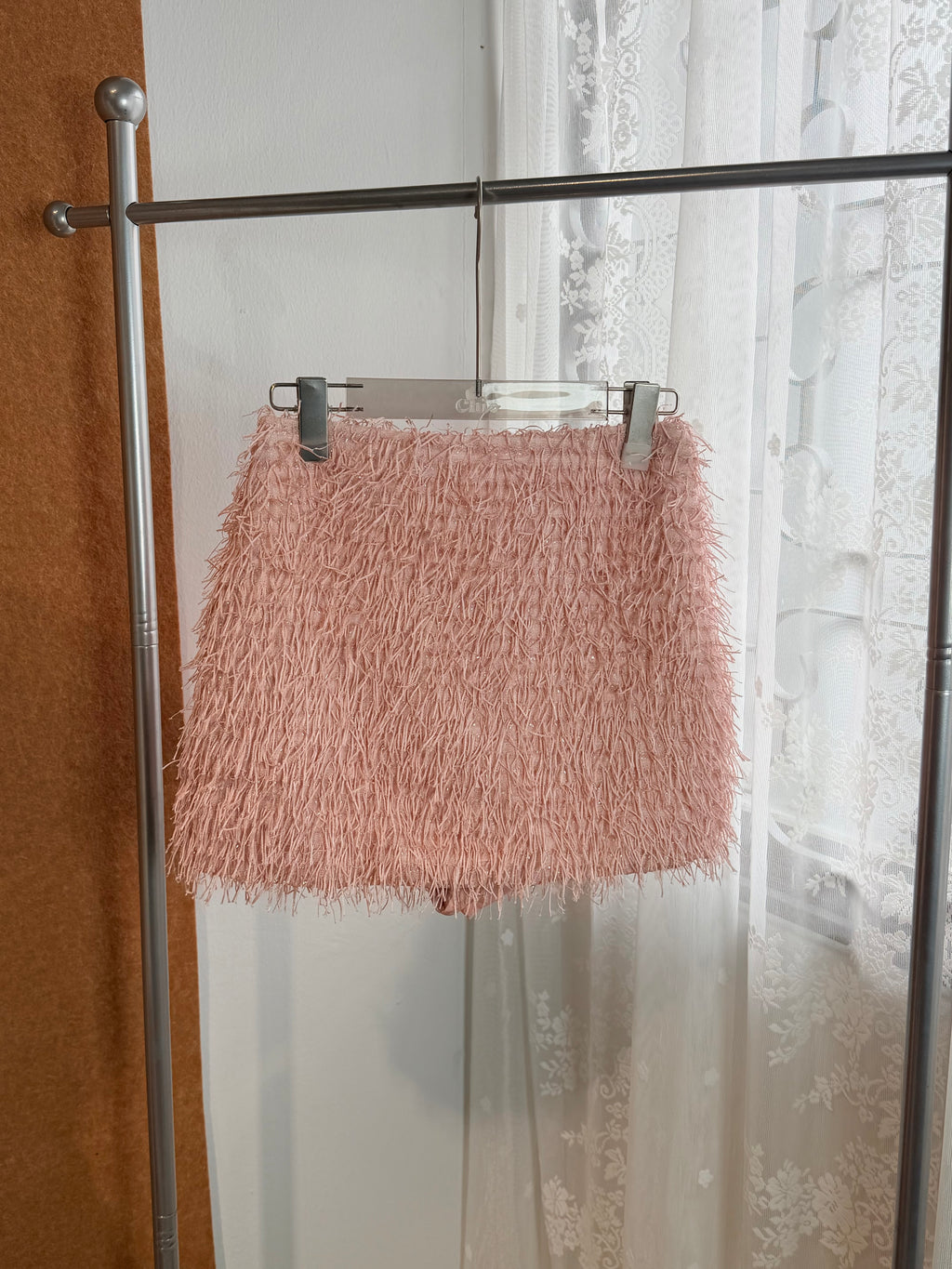 Feather-Fringe High-Rise Mini Skirt | Nia
