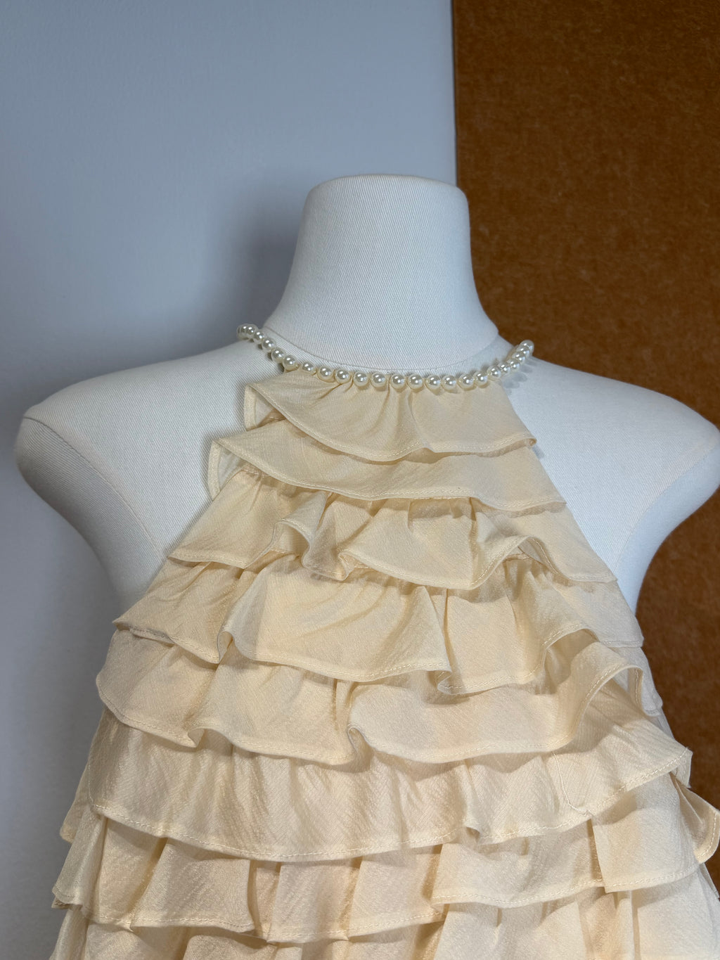 Pearl Halter Neck Tiered Ruffle Chiffon Top | Kynah