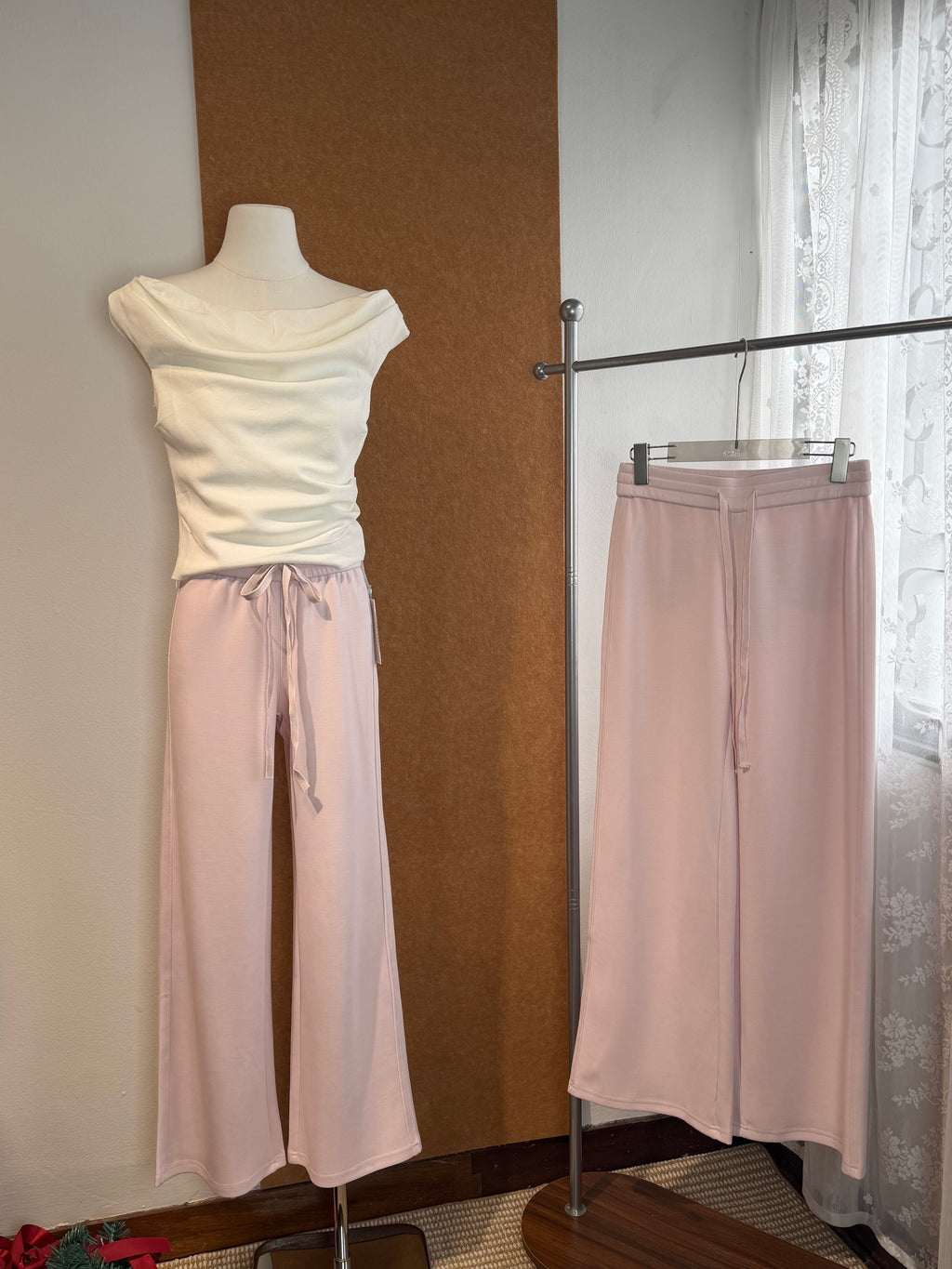 Ribbed Wide-Leg Drawstring Trousers | Nixie