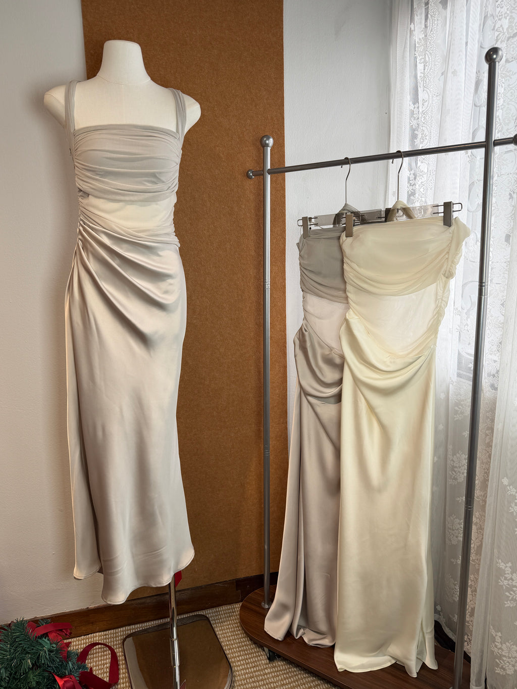 Ruched Halter Neck Satin Maxi Dress | Skylar