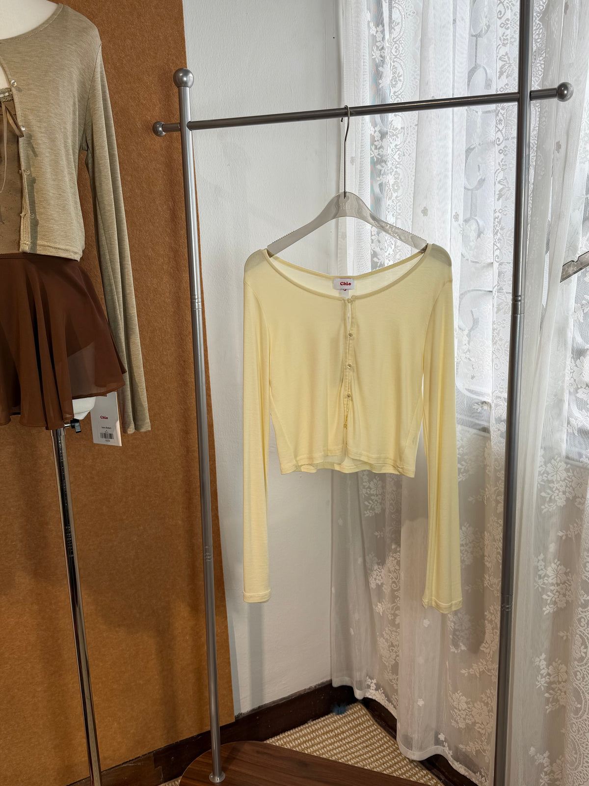 Sheer Knit Pearl-Button Cropped Sun Cardigan | Elysia
