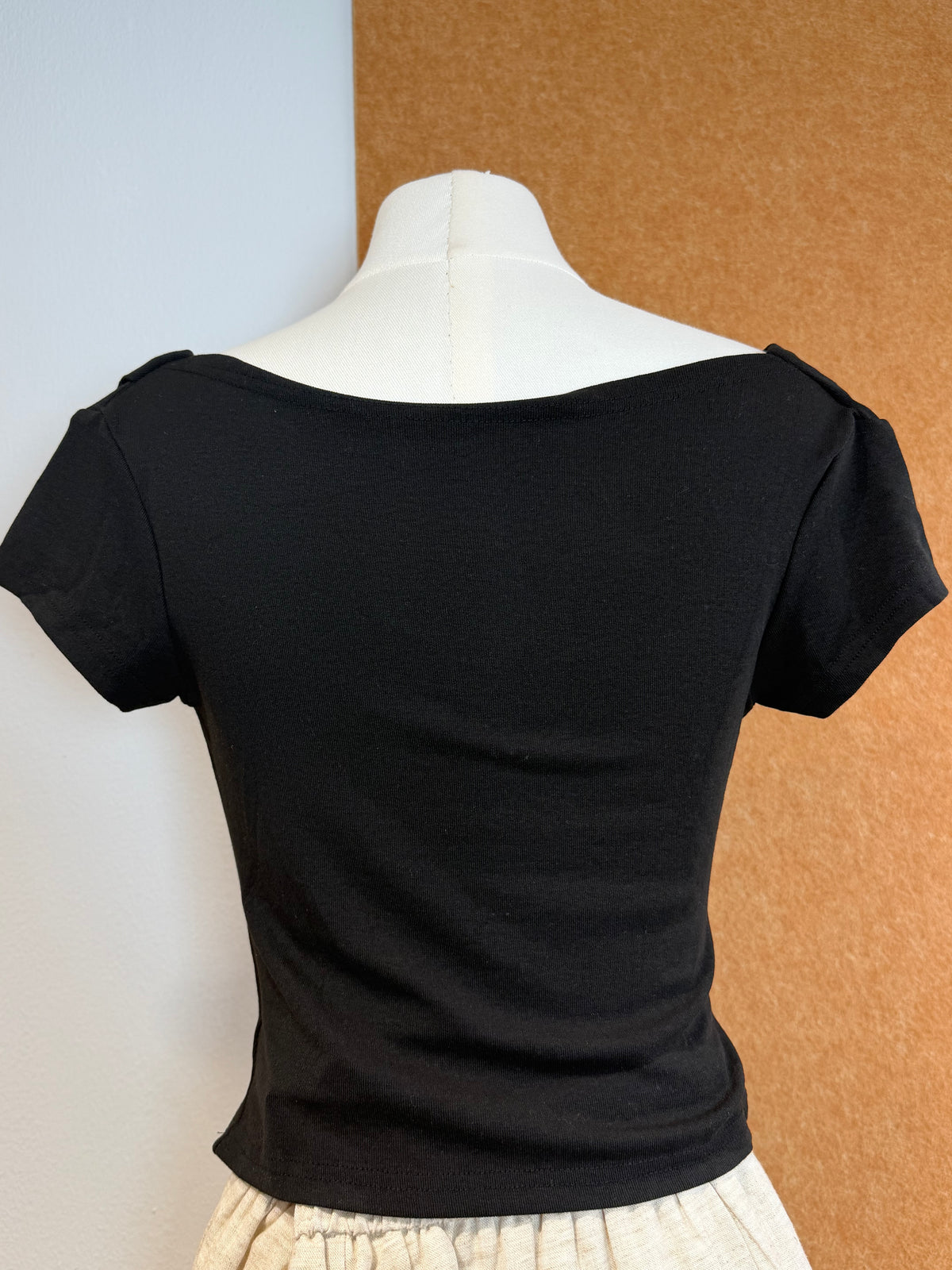Draped Off-Shoulder Short Sleeve Stretch Knit Crop Top | Quay