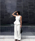 High-Waist Pleated Wide-Leg Linen Trousers | Kamea