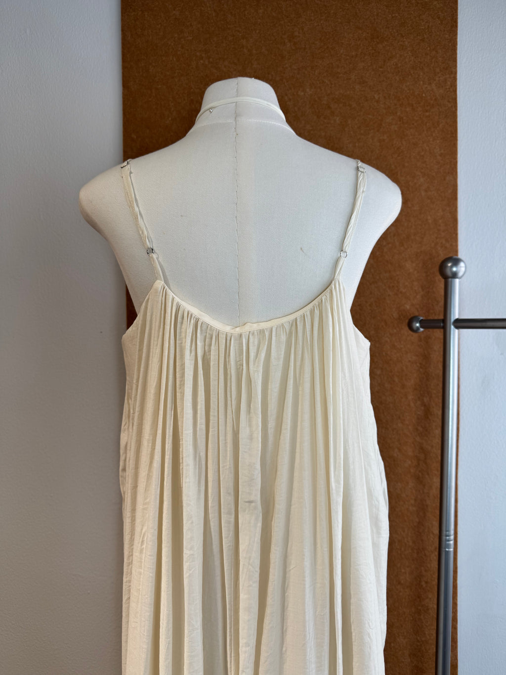 Gathered Trapeze Slip Maxi Dress with Neck Tie | Cherry