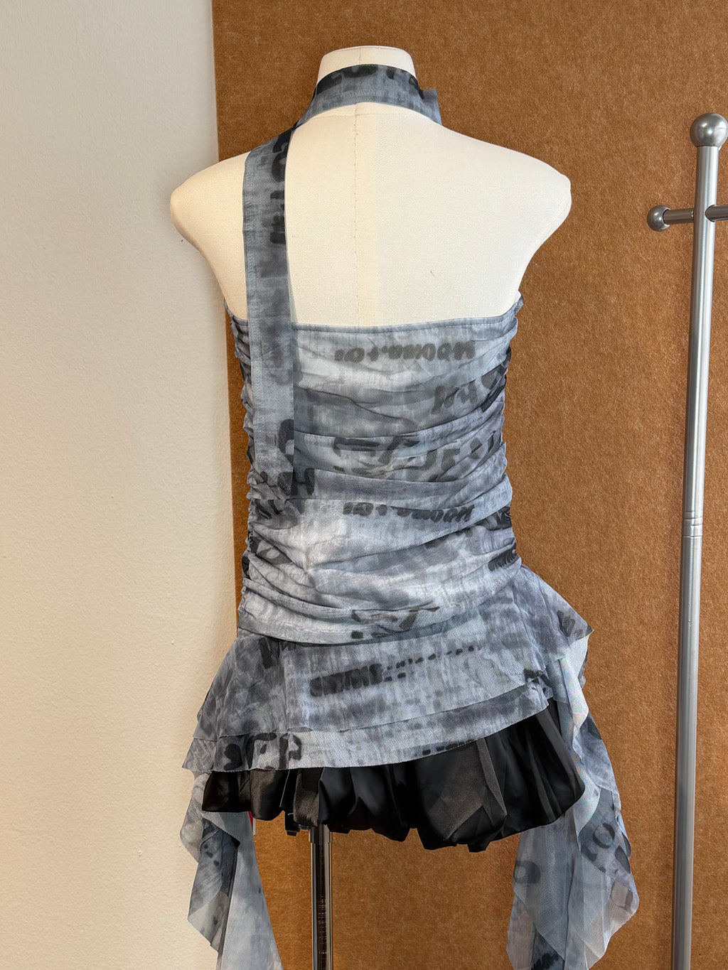 Printed Mesh Ruched Halter Top | Amaris