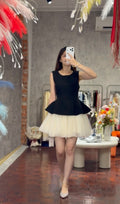Peplum Ruffle Bodice Tiered Tulle Mini Dress | Jisela