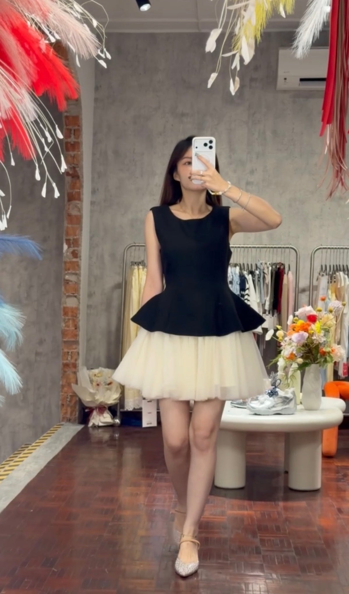 Peplum Ruffle Bodice Tiered Tulle Mini Dress | Jisela
