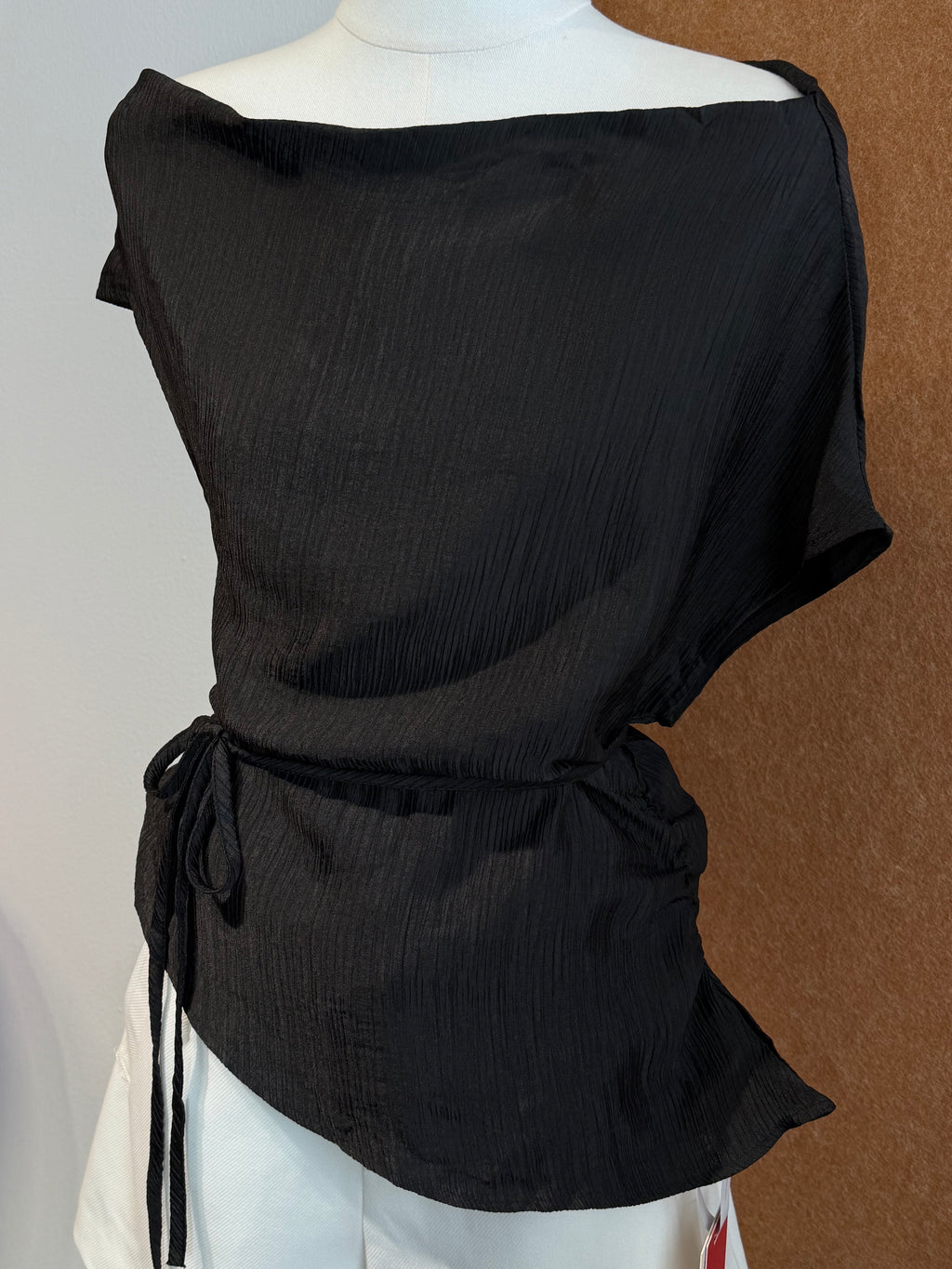 Crinkle Plissé Bardot Side-Tie Top | Vito