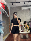 Neo-Chinese Frog-Button Puff-Sleeve Cropped Top | Kinsley