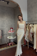 Ruched Halter Neck Satin Maxi Dress | Skylar