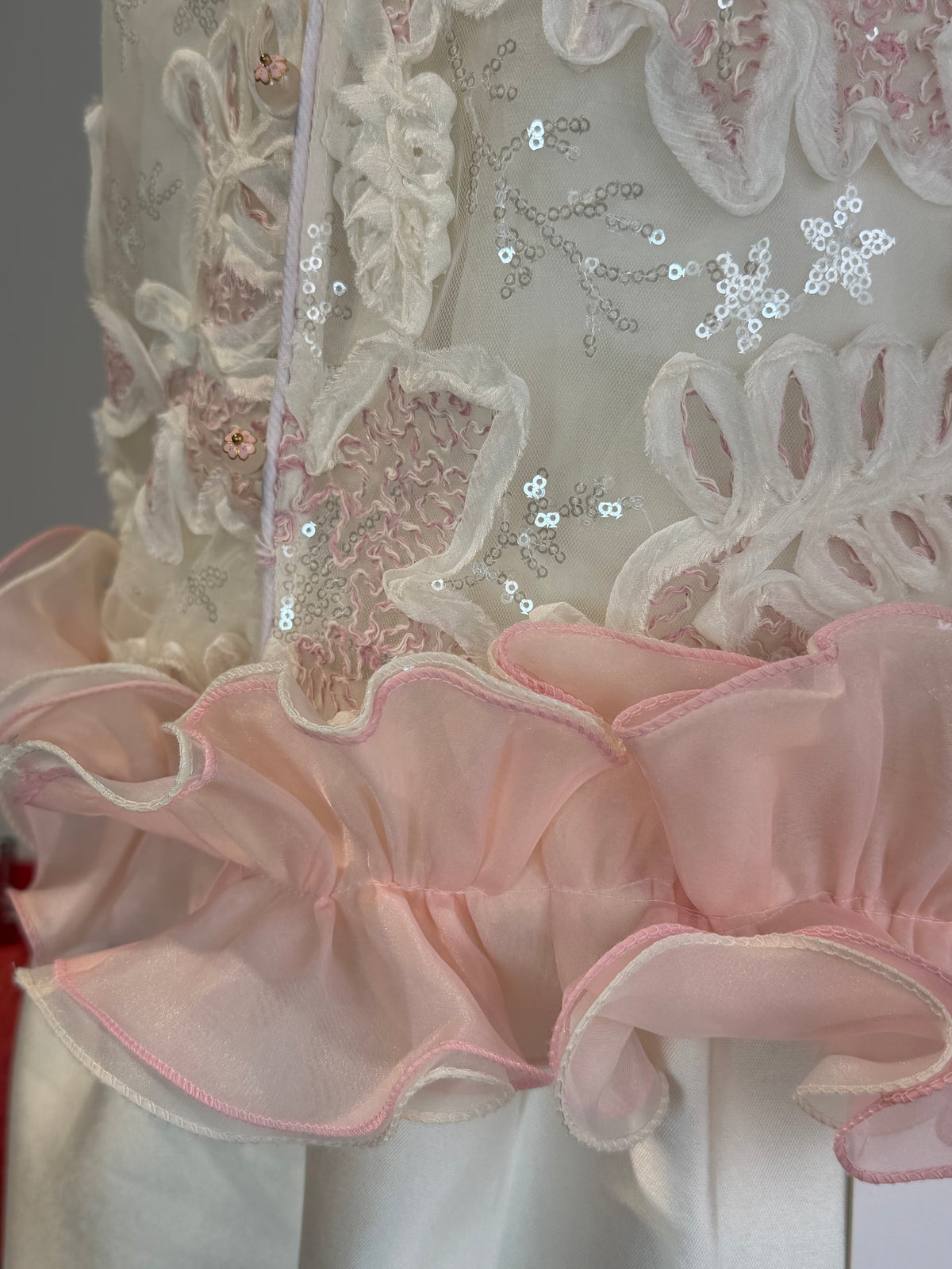 3D Floral Appliqué Sequin Ruffle Peplum Sleeveless Top | Aris
