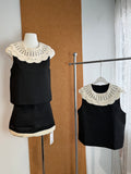 Oversized Crochet-Collar Textured Sleeveless Crop Top | Tova