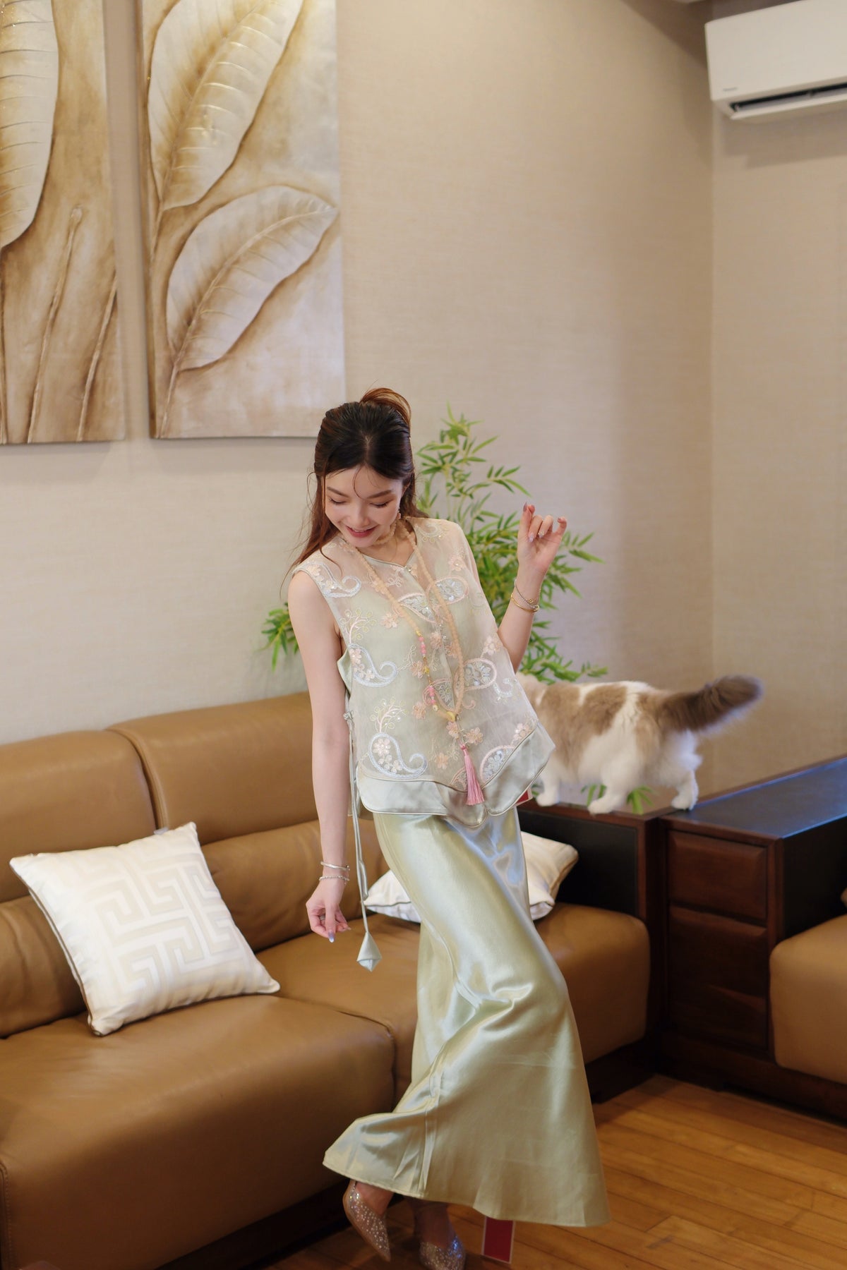 Paisley Sakura Embroidered Organza Vest | Anya
