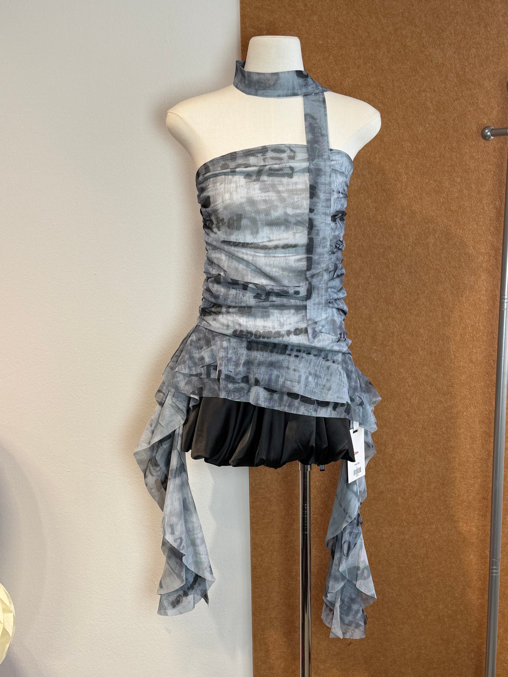Printed Mesh Ruched Halter Top | Amaris