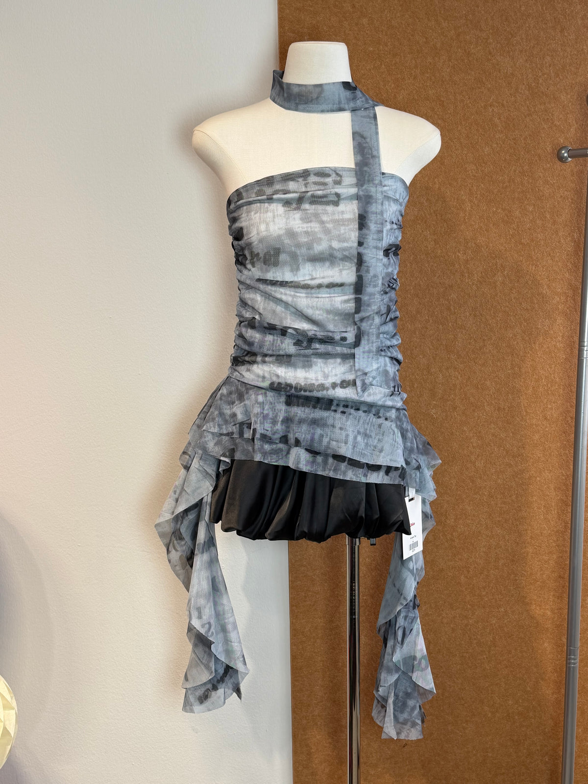 Printed Mesh Ruched Halter Top | Amaris