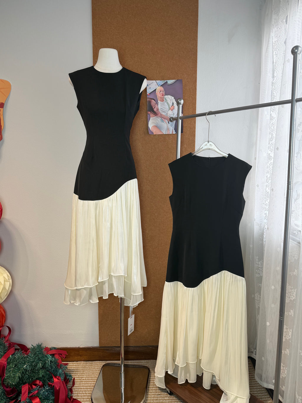 Colour-Block Asymmetric Ruffle Midi Dress | Allison