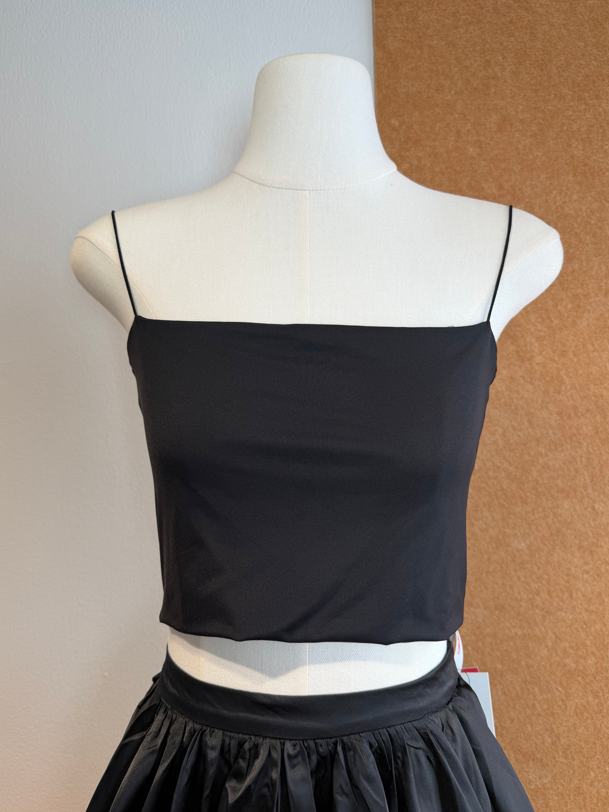 Square Neck Spaghetti Strap Stretch Knit Crop Top | Sunny