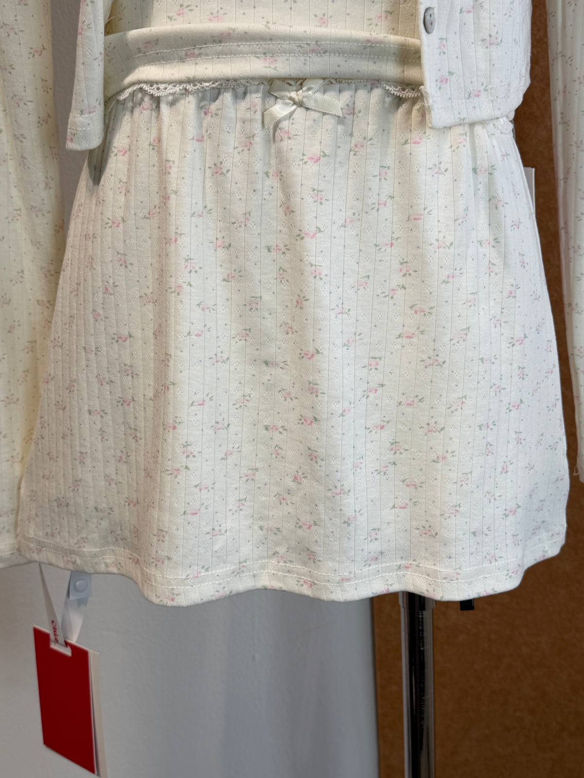 Lace-Trim Bow-Waist Gathered Knit Mini Skirt | Yara