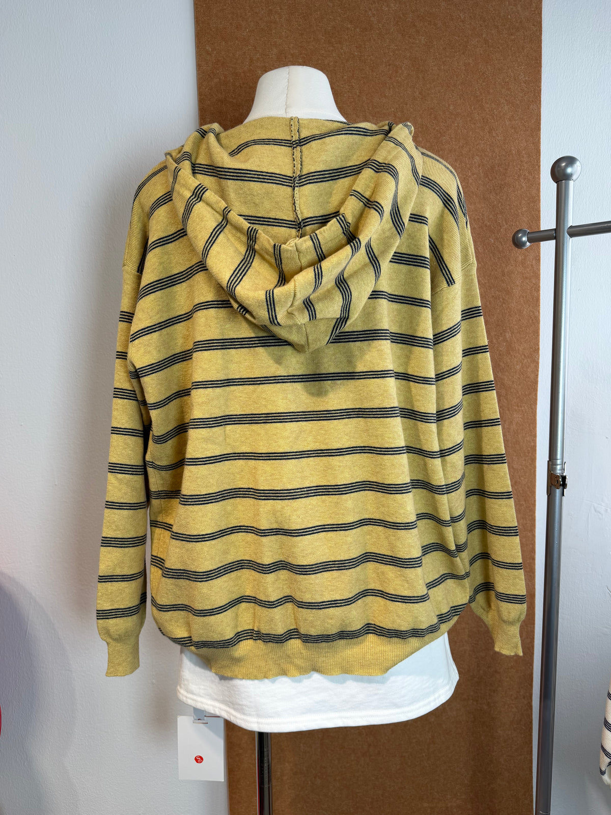 Oversized Cropped Stripe Knit Zip Hoodie with Drawstring Hood | Rita