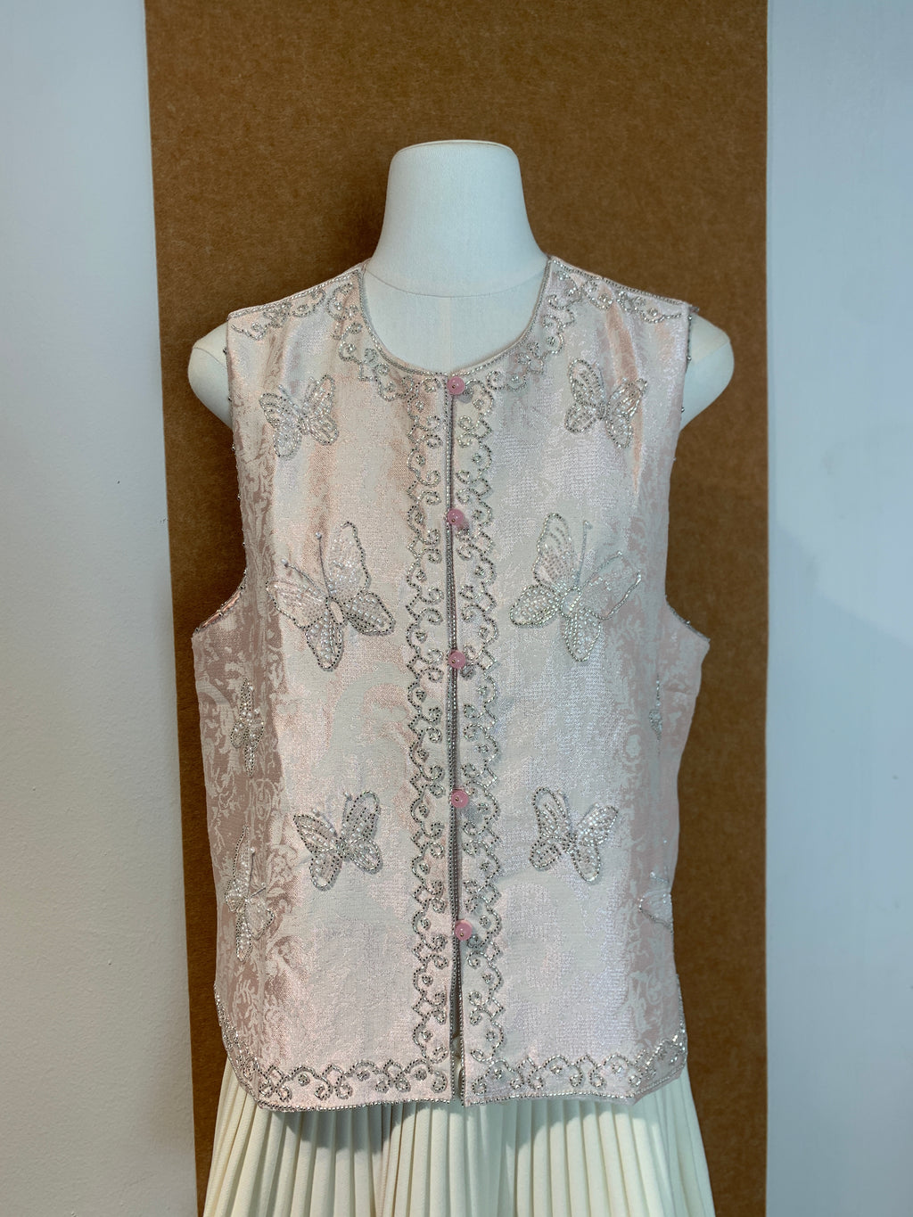 Hand-Beaded Butterfly Jacquard Vest | Alexa