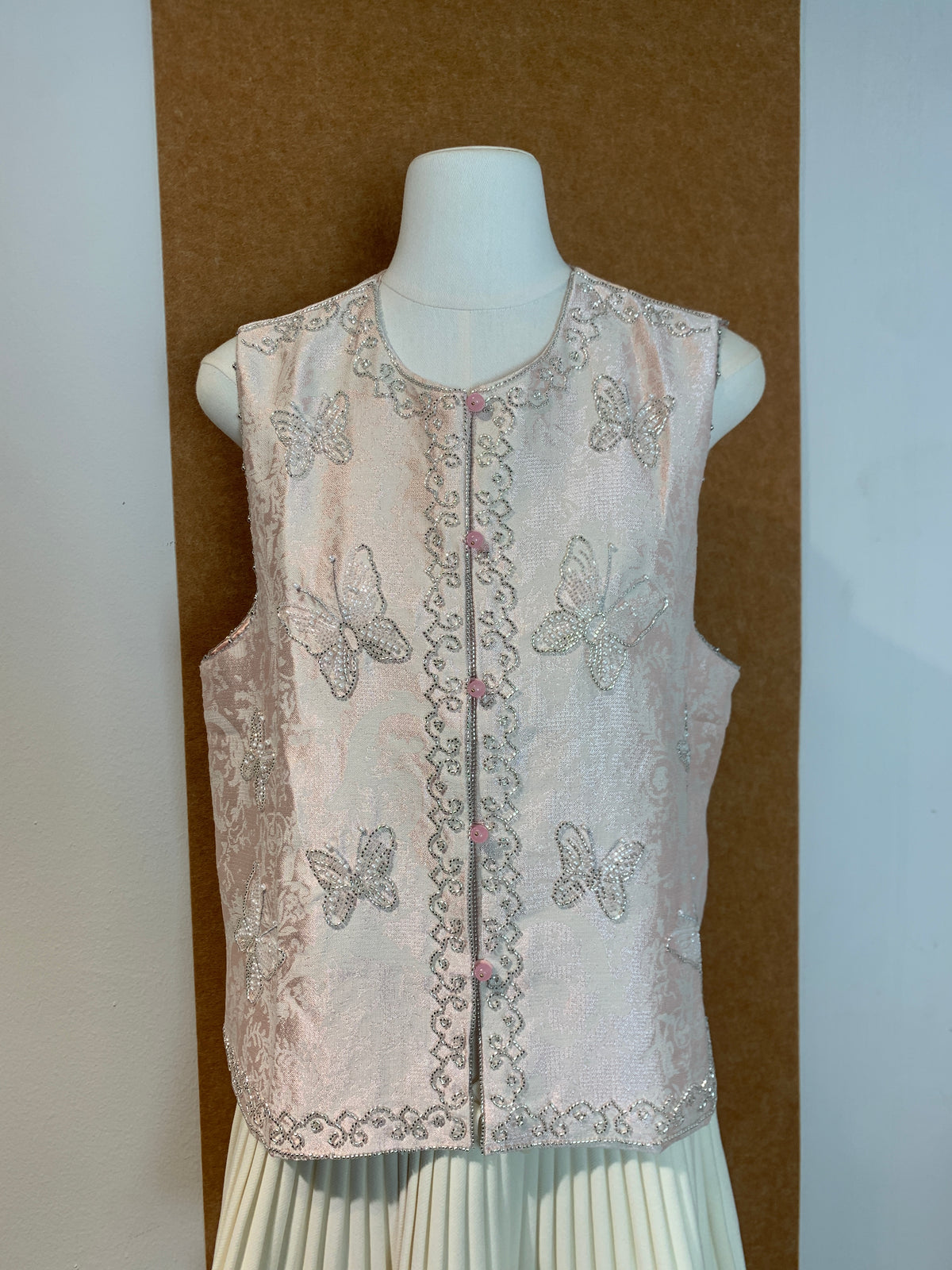Hand-Beaded Butterfly Jacquard Vest | Alexa