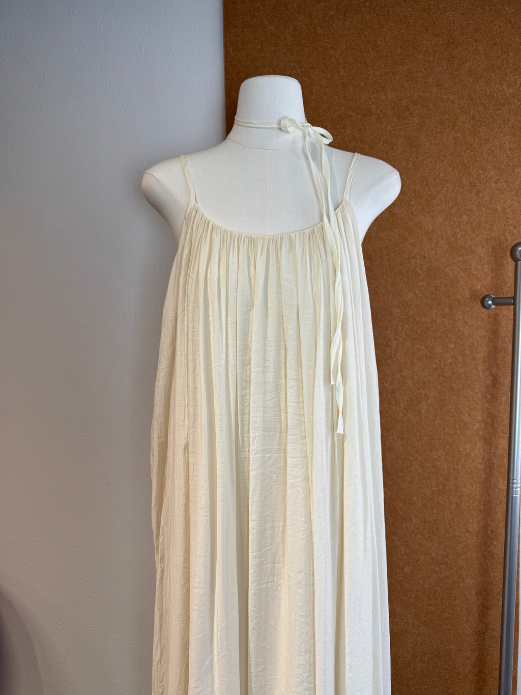 Gathered Trapeze Slip Maxi Dress with Neck Tie | Cherry