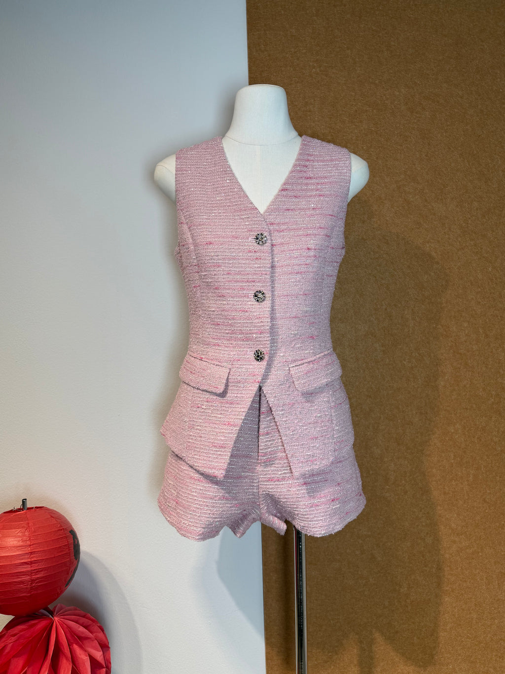 Pink Tweed-Style Shorts | Ulani Bottom