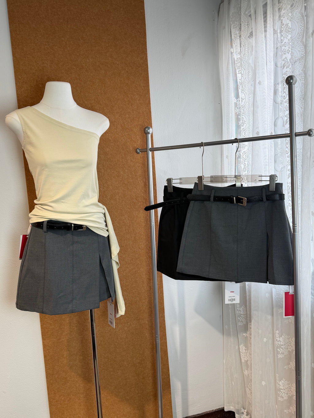 High-Waist Belted A-Line Mini Skirt with Front Slit | Madison