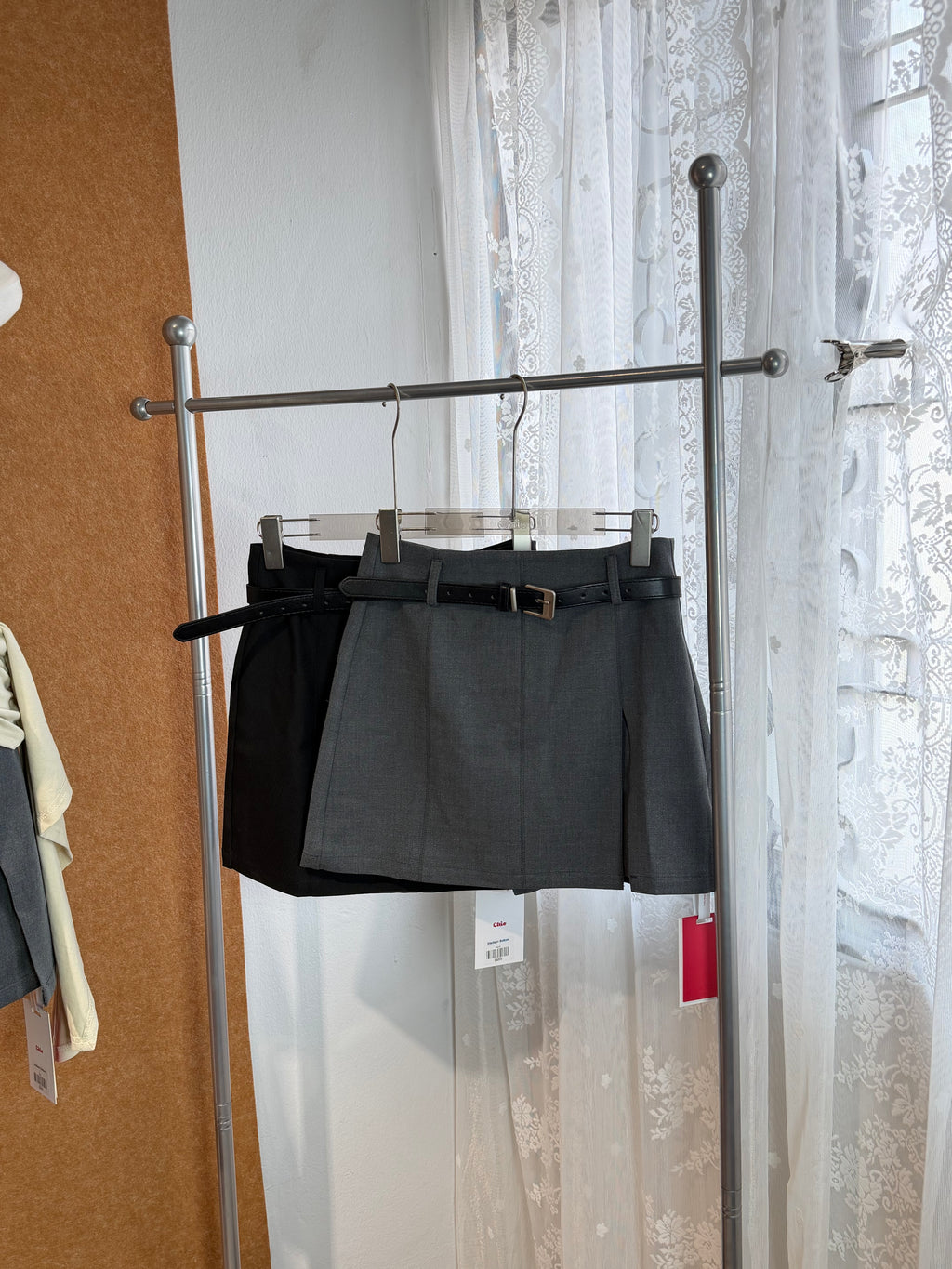 High-Waist Belted A-Line Mini Skirt with Front Slit | Madison