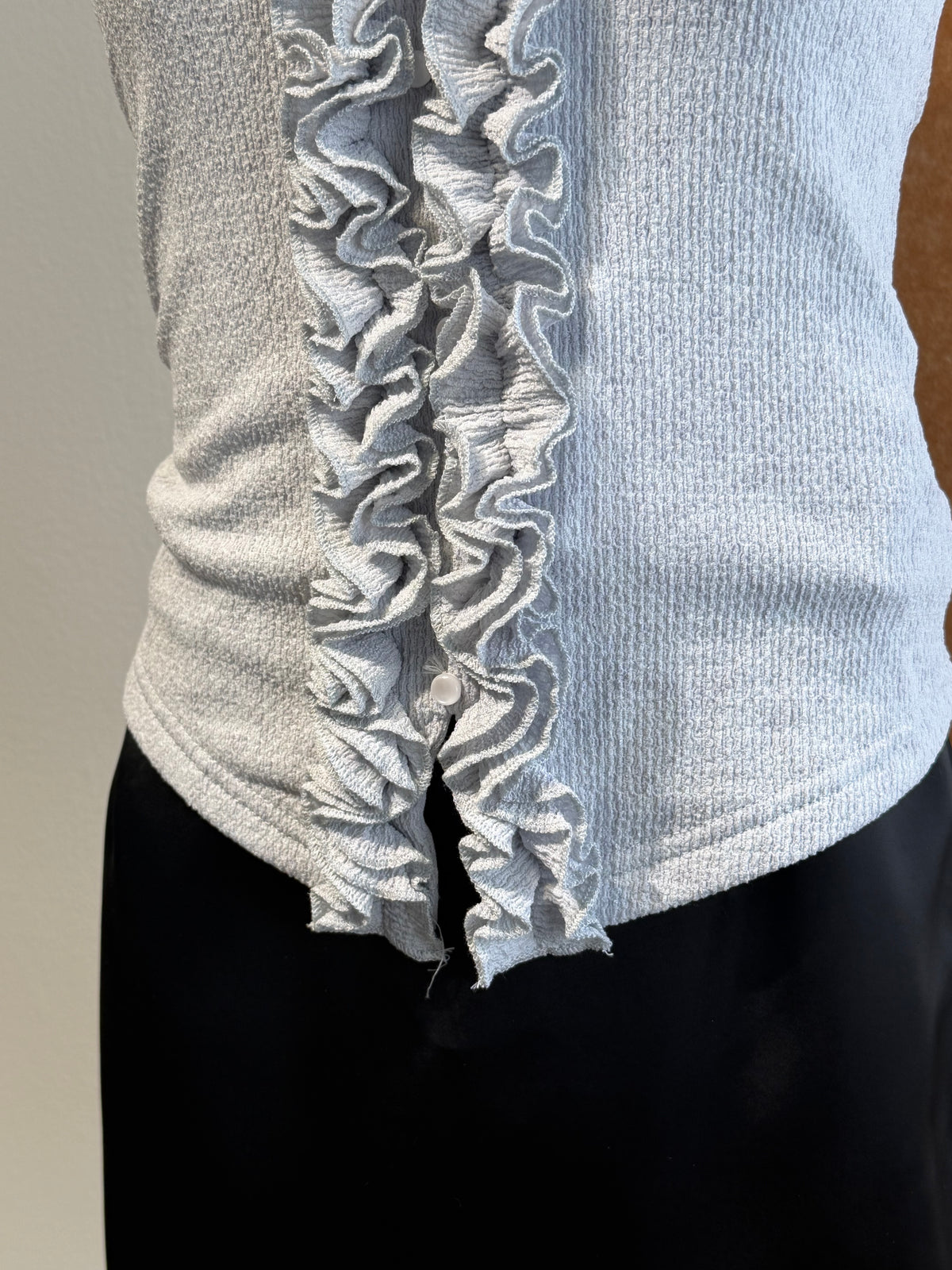Ruffle Trim Shimmer Knit Vest | Amity