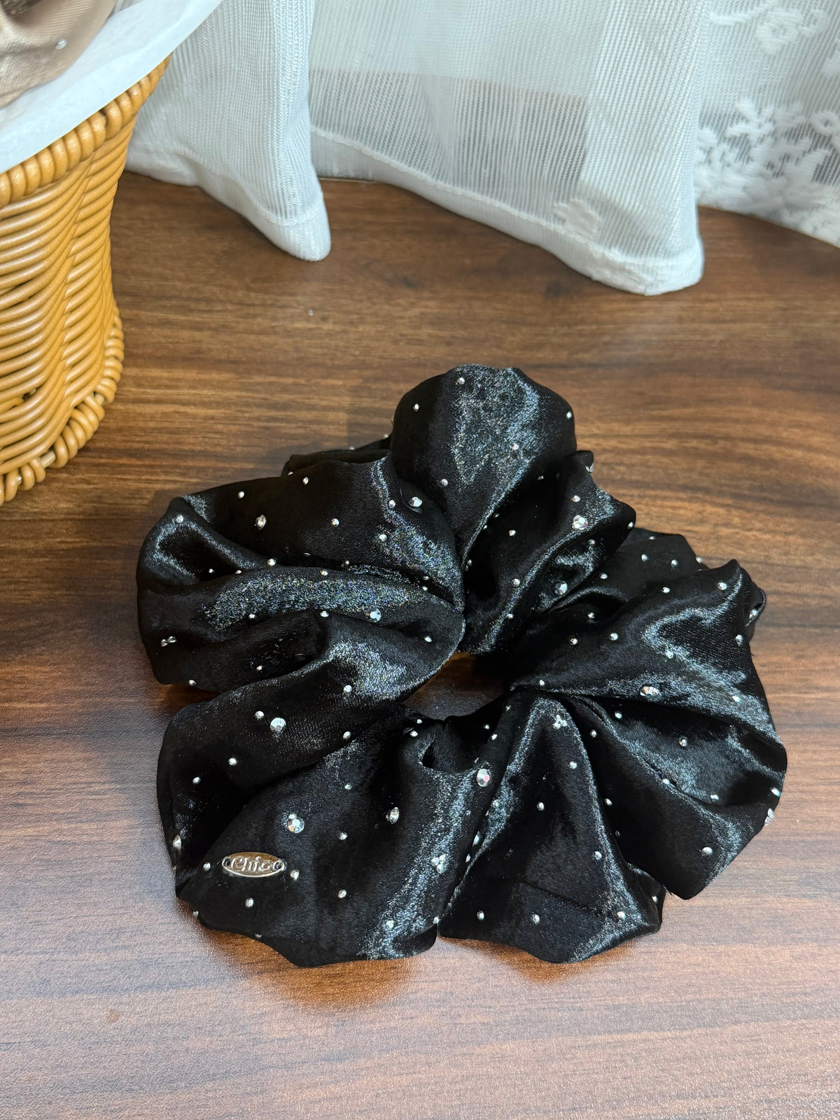 Oversized Rhinestone Satin Scrunchie