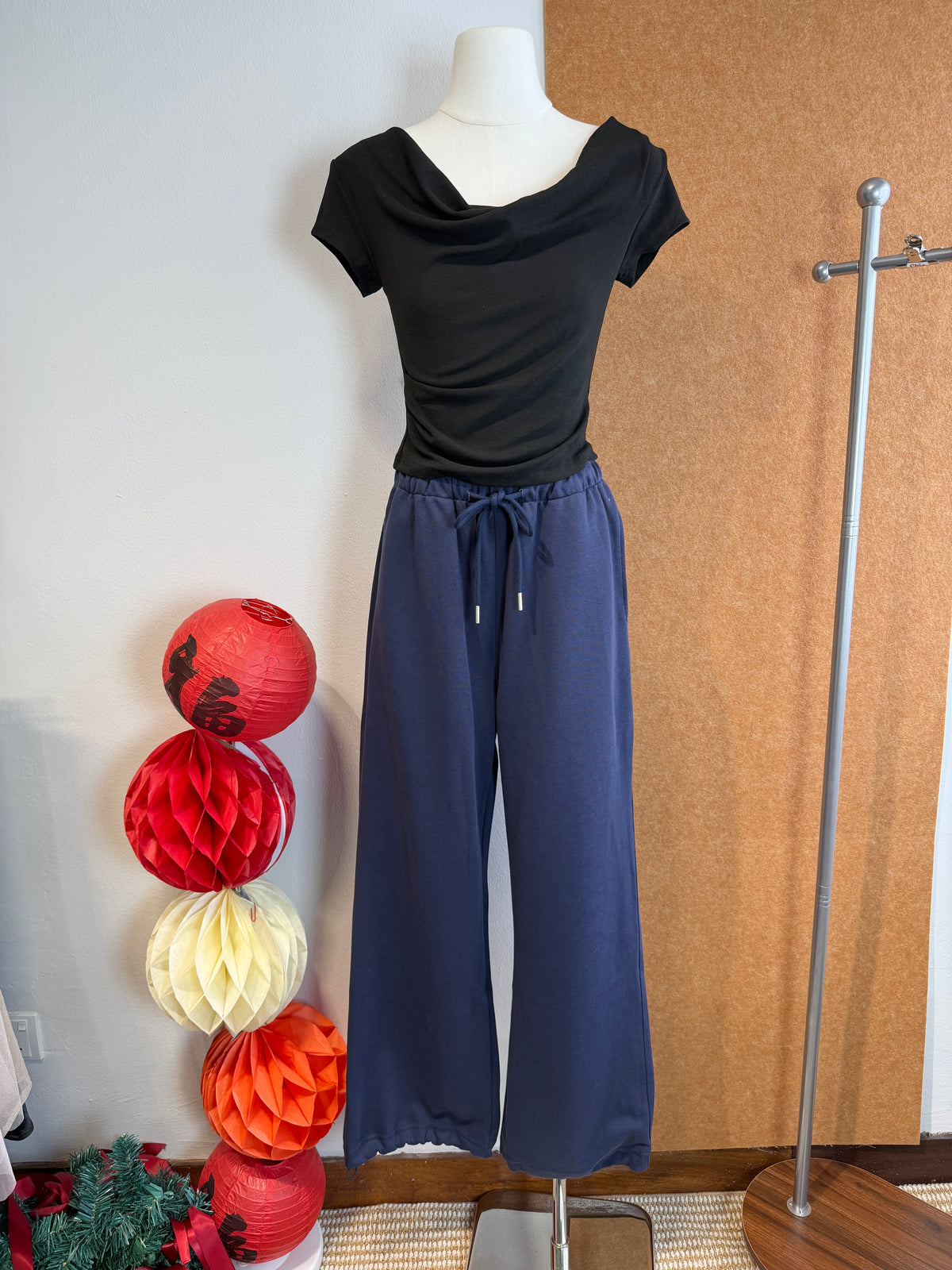 Structured Knit Wide-Leg Drawstring Trousers | Luxe